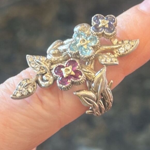 BARBARA BIXBY RING LOTUS FLOWER STATEMENT STERLING 925 RHODOLITE GEMS 7.5 EUC - Picture 6 of 16